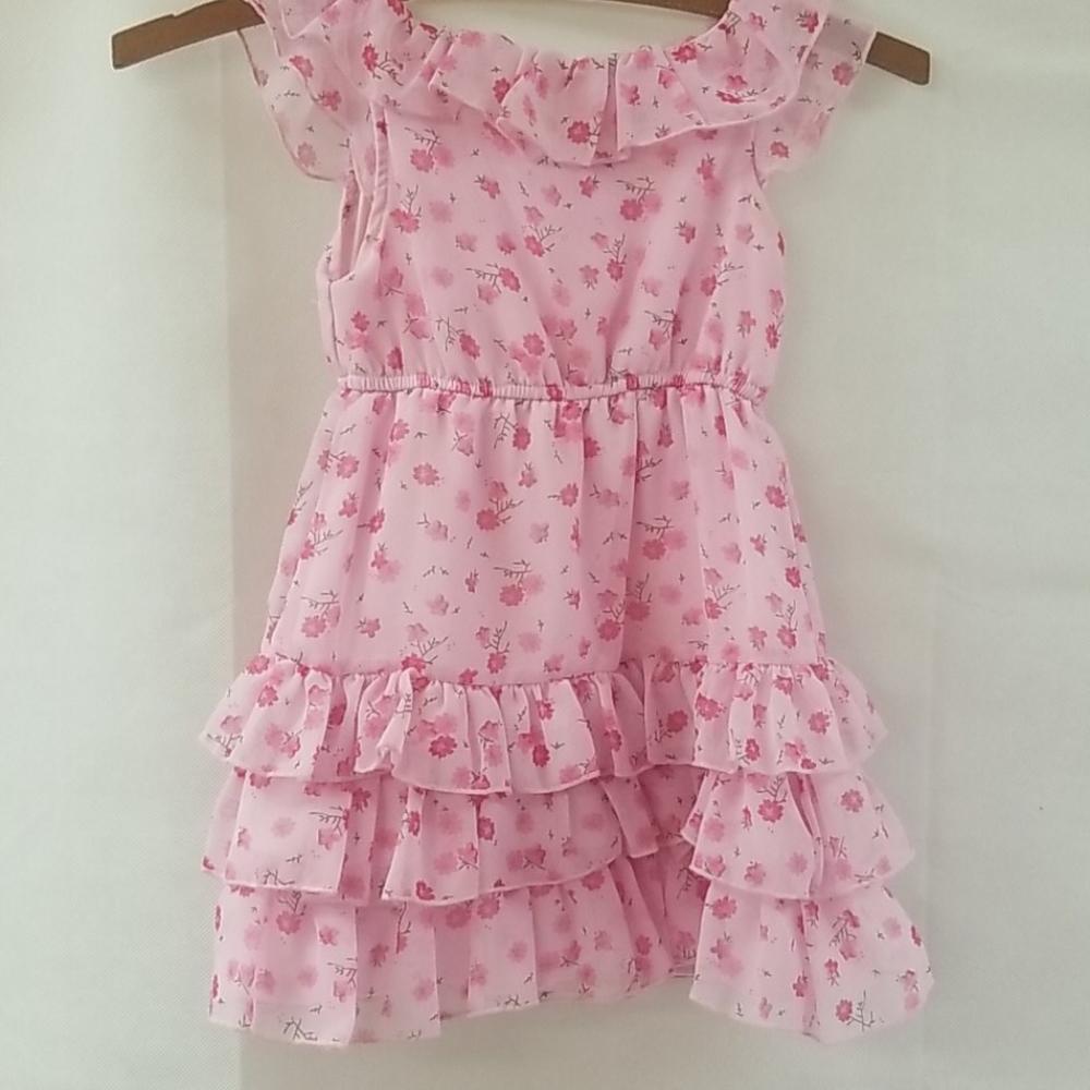 Pink Route 66 Floral Ruffled Dress 3T
